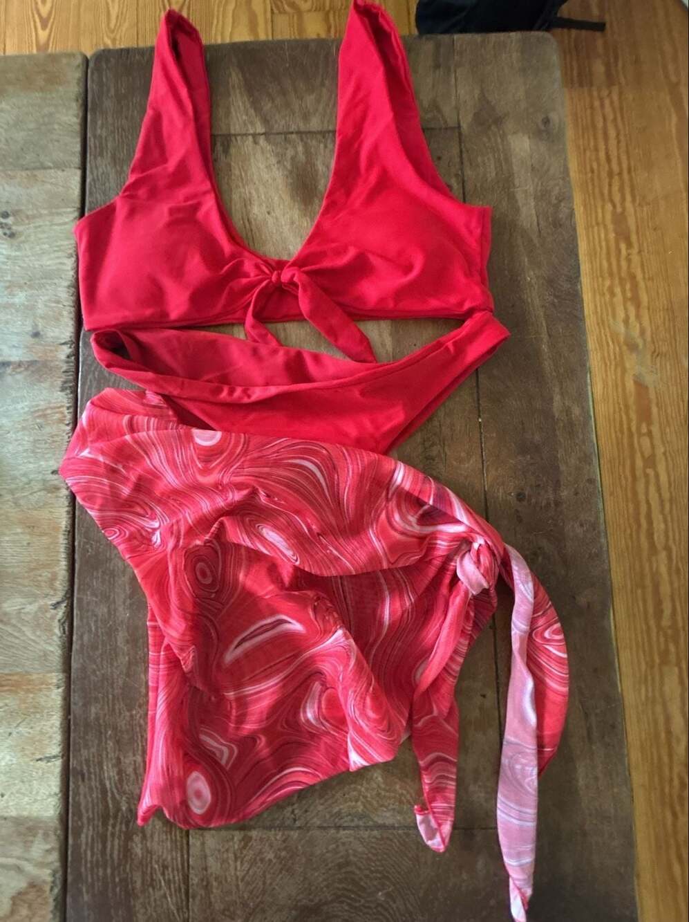 Zaful Swim Red Tie-Front Bikini Set Size US 4 with wrap